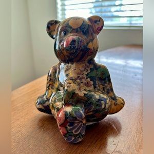 Porcelain/Ceramic Joan Baker Floral Decoupage Bear Shelf Sitter